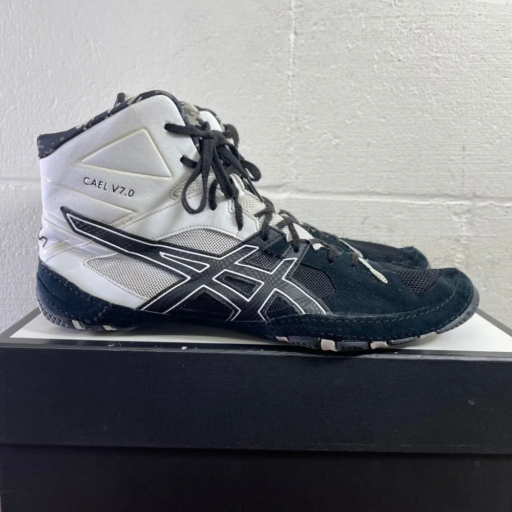 ASICS Cael Sanderson V7.0 J605Y Black White Camo Wrestling Shoes Men's 13 US‎